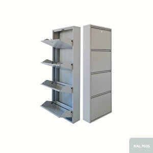 4'lü Metal Ayakkabılık - Açık Gri 4 Kapaklı