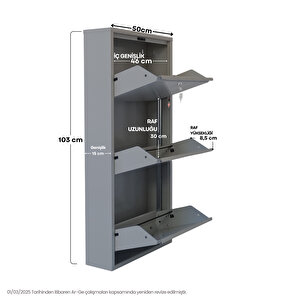 Gri Kilitli Metal Ayakkabılık  Mac3 - 3 Kapaklı - 50x15x103 H 3 Kapaklı