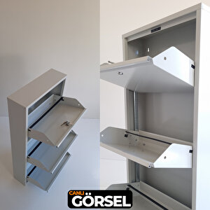 Gri Kilitli Metal Ayakkabılık  Mac3 - 3 Kapaklı - 50x15x103 H