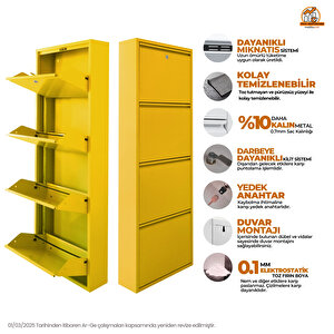 Sarı Kilitli Metal Ayakkabılık  Mac4 - 4 Kapaklı - 50x15x136 H 4 Kapaklı