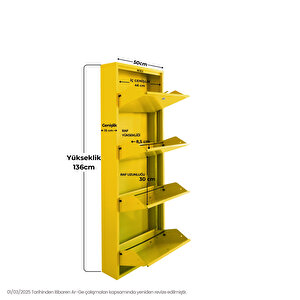Sarı Kilitli Metal Ayakkabılık  Mac4 - 4 Kapaklı - 50x15x136 H 4 Kapaklı