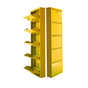 Sarı Kilitli Metal Ayakkabılık  Mac5 - 5 Kapaklı - 50x15x169 H 5 Kapaklı