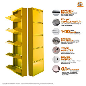 Sarı Kilitli Metal Ayakkabılık  Mac5 - 5 Kapaklı - 50x15x169 H 5 Kapaklı