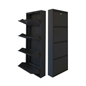 Siyah Kilitli Metal Ayakkabılık Mac4 - 4 Kapaklı - 50x15x136 H 4 Kapaklı
