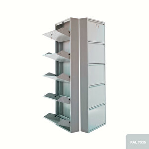 Kilitli 5'li Metal Ayakkabılık - Açık Gri 5 Kapaklı