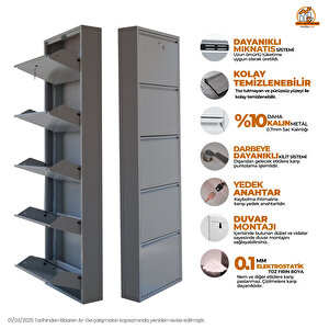Gri Kilitli Metal Ayakkabılık  Mac5 - 5 Kapaklı - 50x15x169 H 5 Kapaklı