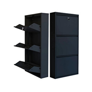 Siyah Kilitli Metal Ayakkabılık Mac3 - 3 Kapaklı - 50x15x103 H 3 Kapaklı