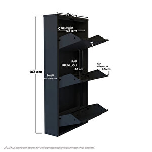 Siyah Kilitli Metal Ayakkabılık Mac3 - 3 Kapaklı - 50x15x103 H 3 Kapaklı