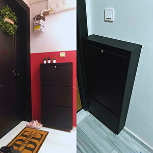 Siyah Kilitli Metal Ayakkabılık Mac3 - 3 Kapaklı - 50x15x103 H