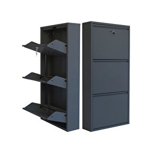 Antrasit Kilitli Metal Ayakkabılık  Mac3 - 3 Kapaklı - 50x15x103 H 3 Kapaklı