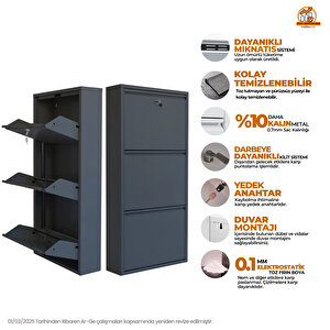 Antrasit Kilitli Metal Ayakkabılık  Mac3 - 3 Kapaklı - 50x15x103 H 3 Kapaklı