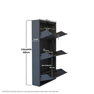 Antrasit Kilitli Metal Ayakkabılık  Mac3 - 3 Kapaklı - 50x15x103 H 3 Kapaklı