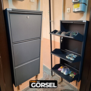 Antrasit Kilitli Metal Ayakkabılık  Mac3 - 3 Kapaklı - 50x15x103 H