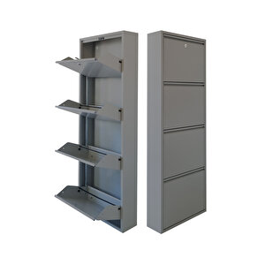 Gri Kilitli Metal Ayakkabılık  Mac4 - 4 Kapaklı - 50x15x136 H 4 Kapaklı