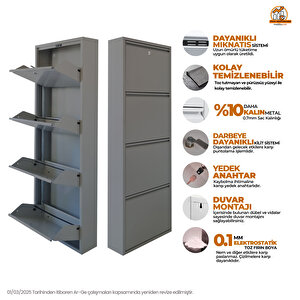 Gri Kilitli Metal Ayakkabılık  Mac4 - 4 Kapaklı - 50x15x136 H 4 Kapaklı