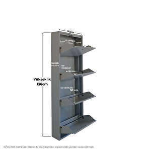 Gri Kilitli Metal Ayakkabılık  Mac4 - 4 Kapaklı - 50x15x136 H 4 Kapaklı