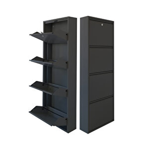Antrasit Kilitli Metal Ayakkabılık  Mac4 - 4 Kapaklı - 50x15x136 H 4 Kapaklı