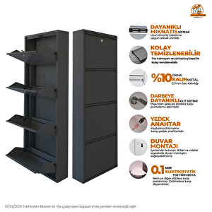 Antrasit Kilitli Metal Ayakkabılık  Mac4 - 4 Kapaklı - 50x15x136 H 4 Kapaklı