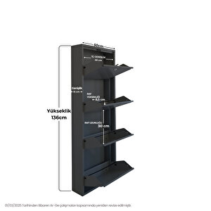 Antrasit Kilitli Metal Ayakkabılık  Mac4 - 4 Kapaklı - 50x15x136 H 4 Kapaklı