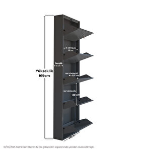 Antrasit Kilitli Metal Ayakkabılık  Mac5 - 5 Kapaklı - 50x15x169 H 5 Kapaklı