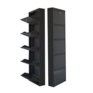 Siyah Kilitli Metal Ayakkabılık Mac5 - 5 Kapaklı - 50x15x169 H 5 Kapaklı