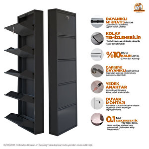 Siyah Kilitli Metal Ayakkabılık Mac5 - 5 Kapaklı - 50x15x169 H 5 Kapaklı