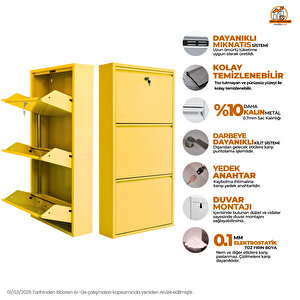 Sarı Kilitli Metal Ayakkabılık  Mac3 - 3 Kapaklı - 50x15x103 H 3 Kapaklı