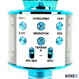 Winex Usba+tf Sd Kart+3.5mm Aux Girişli Bluetooth Karaoke Mikrofonu Mavi