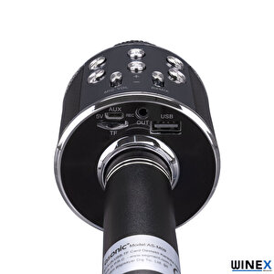 Usba+tf Sd Kart+3.5mm Aux Girişli Bluetooth Karaoke Mikrofonu Siyah Siyah