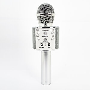 Usba+tf Sd Kart+3.5mm Aux Girişli Bluetooth Karaoke Mikrofonu Gümüş Gümüş