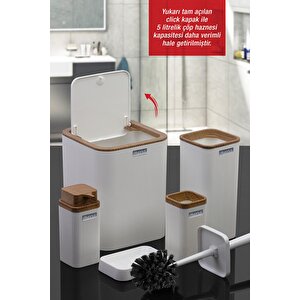 Stella Beyaz Ahşap Desenli Çizgili 5'li Banyo Seti