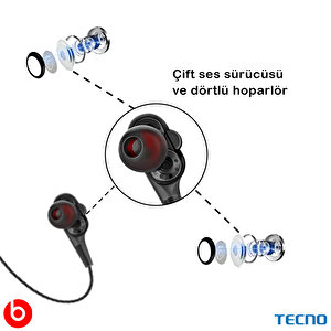 Tecno 2023 Hot Beats 3d Hifi 4 Hoparlörlü İnfinix S5 3.5mm Jack Girişli Kablolu Mikrofonlu Kulaklık Siyah