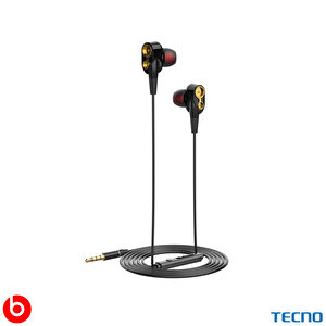 Hot Beats 3d Hifi 4 Hoparlörlü İnfinix Hot 8 3.5mm Jack Girişli Kablolu Mikrofonlu Kulaklık Siyah Siyah