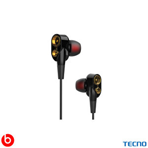 Tecno 2023 Hot Beats 3d Hifi 4 Hoparlörlü Pop 6 Pro 3.5mm Jack Girişli Kablolu Mikrofonlu Kulaklık Siyah