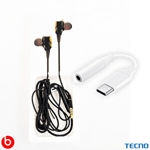 Tecno 2023 Hot Beats 3d Hifi 4 Hoparlörlü İnfinix Note 7 Lite Type-c To 3.5mm Jack Dönüştürücü Kablolu Mikrofonlu Kulaklık Siyah