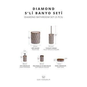 Okyanus Home Diamond Vizon Ahşap Click Kapak 5'li Banyo Seti