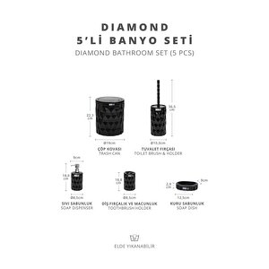 Okyanus Home Diamond Siyah Click Kapak 5'li Banyo Seti