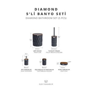 Okyanus Home Diamond Antrasit Ahşap Click Kapak 5'li Banyo Seti