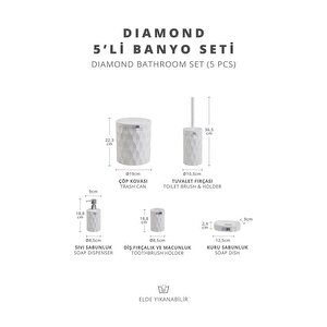Okyanus Home Diamond Beyaz Click Kapak 5'li Banyo Seti