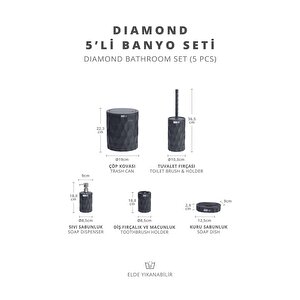 Okyanus Home Diamond Antrasit Click Kapak 5'li Banyo Seti
