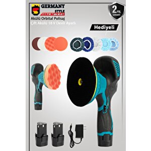 Grm9003 Çift Akülü Orbital 18v Lityum 2x Batarya 6 Devir Ayarlı Detay Pasta Cila Zımpara Polisaj Makinesi