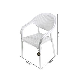Raddan Desenli Bambu Sandalye Bahçe Balkon Mutfak Sandalyesi Plastik Beyaz 1 Adet