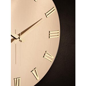 Galaxy Premium Serisi Aynalı 50 Cm Sessiz Akar Roma Rakamlı Duvar Saati Bronz