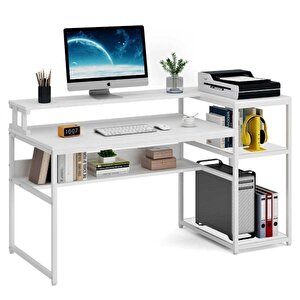 Tasarım Monitör Raflı Ve Kitaplıklı Çalışma Masası