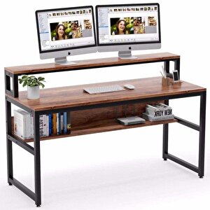Tasarım Monitör Raflı Ve Kitaplıklı Çalışma Masası
