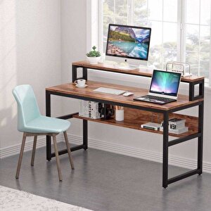 Tasarım Monitör Raflı Ve Kitaplıklı Çalışma Masası