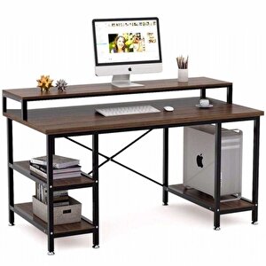 95x60x140cm Ceviz Ev Ofis Bilgisayar Metal Raflı Çalışma Masası