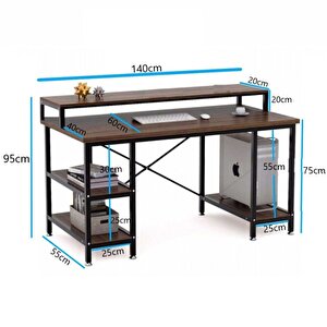 95x60x140cm Ceviz Ev Ofis Bilgisayar Metal Raflı Çalışma Masası