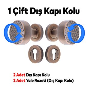 Linda Dış Kapı Tokmağı Topuzu Kolu Metal Tokmak Antik Sarı Kapı Kolu Yale Sağa Sola Uygun 1 Takım