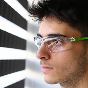 İş Güvenlik Gözlüğü Kulak Ayarlı Rüzgar Toz Koruyucu Göz Koruma Gözlüğü Şeffaf Yeşil Saplı S900